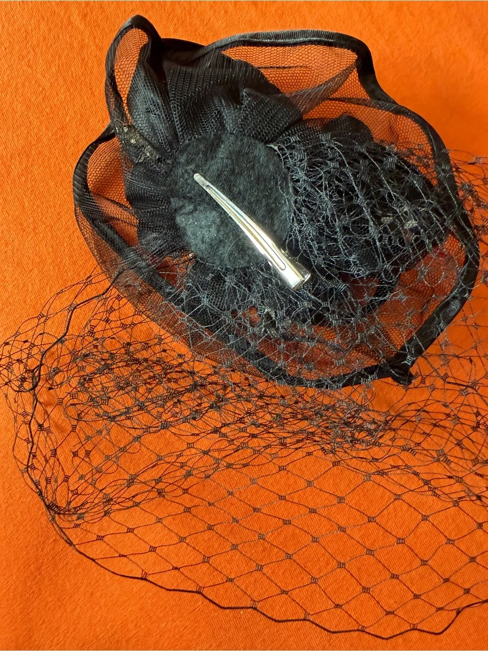 Black Feather Veil Fascinator Hair Clip